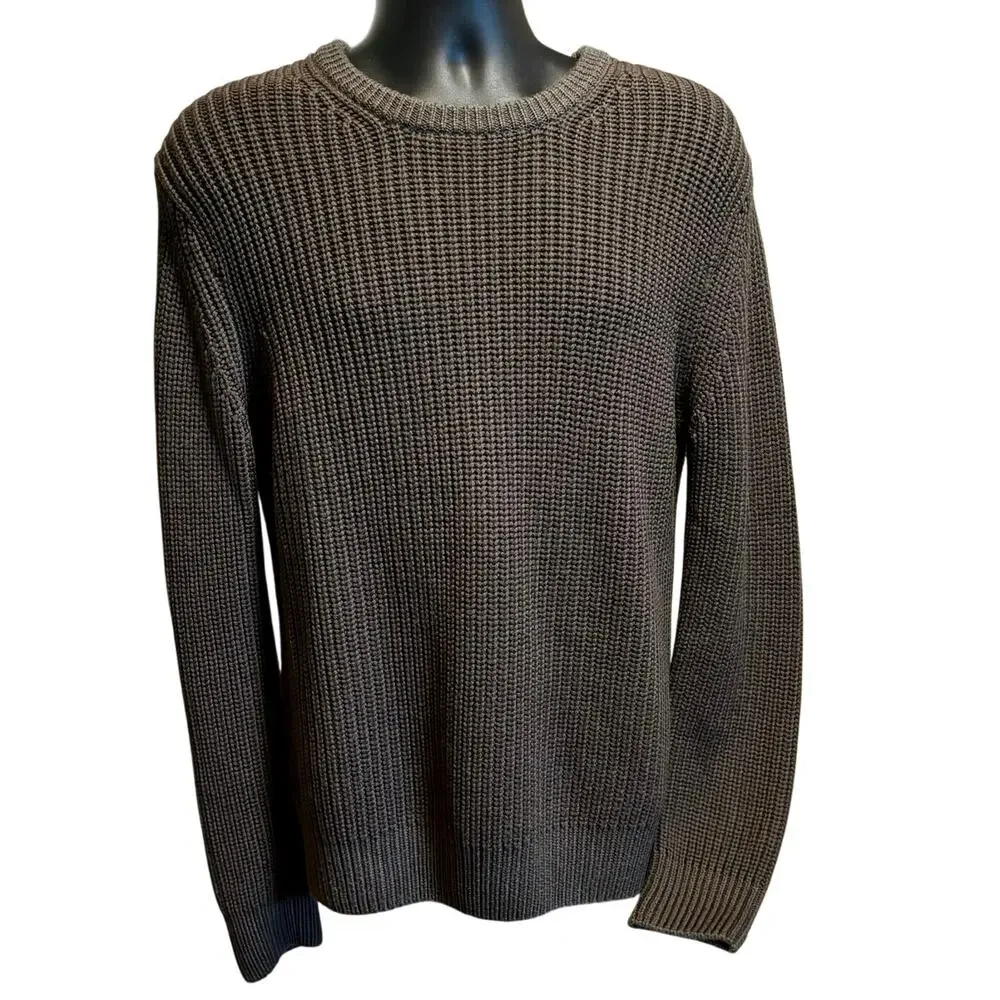 Todd Snyder Size L Crewneck Sweater 100% Merino Wool Chunky Ribbed Knit Olive